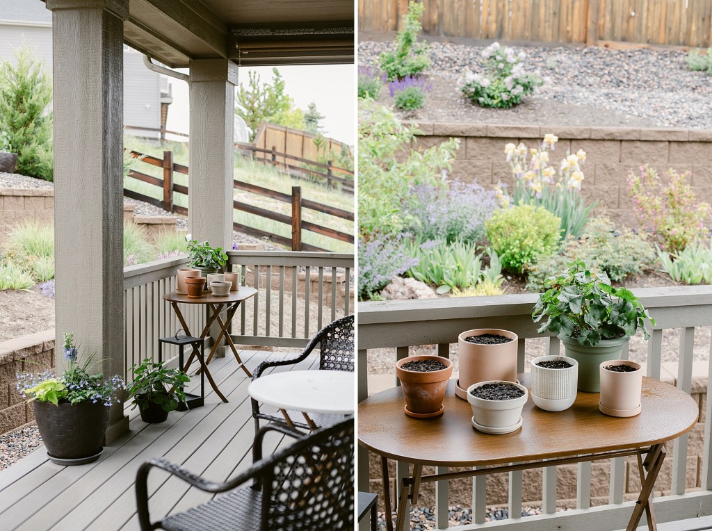 Small potted herb garden on south facing covered deck in Colorado. Living a creative life in South Metro Colorado.