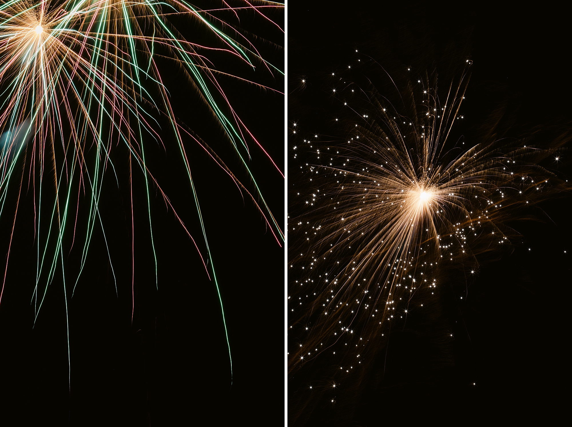 A vibrant display of fireworks against a dark night sky, featuring colorful streaks and sparkling effects.